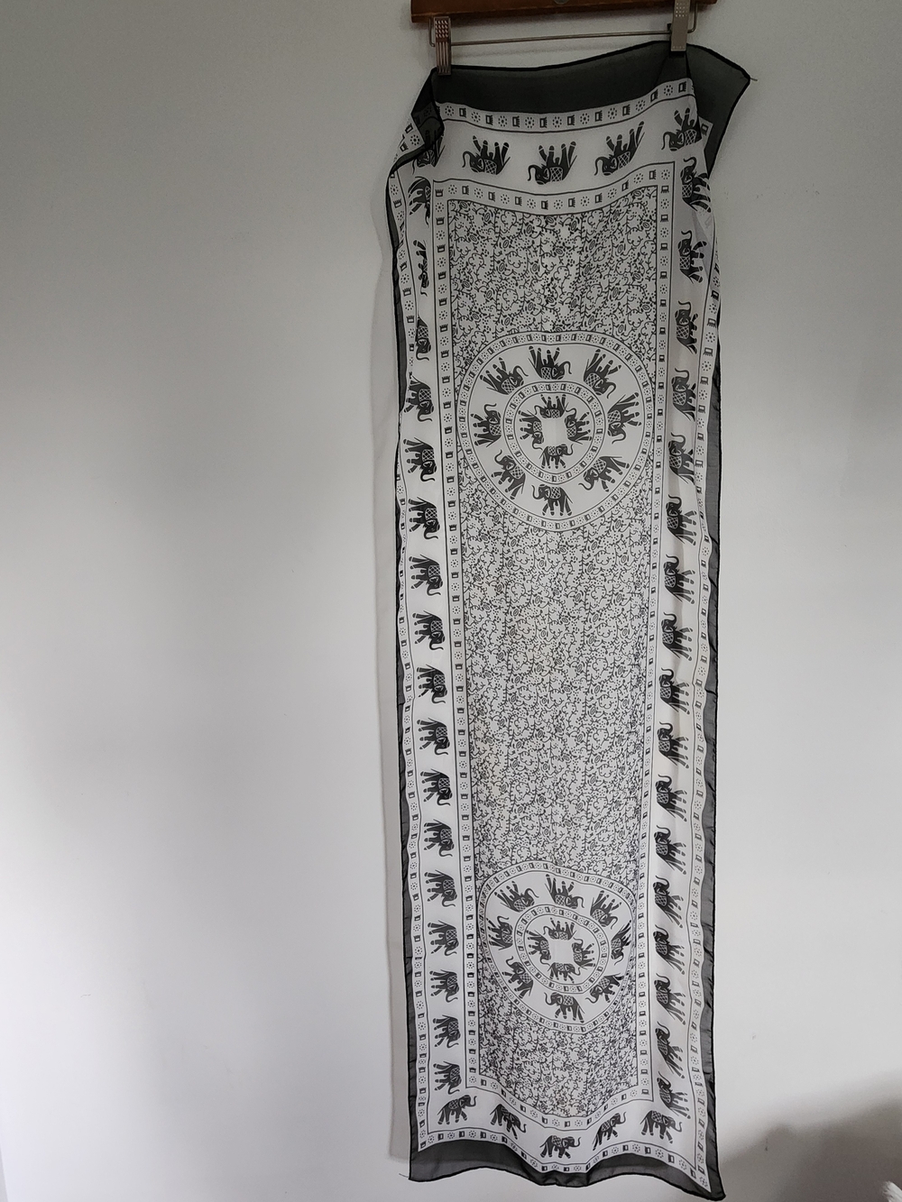 Black and White Elephant Print Sheer Scarf by Liang Dian